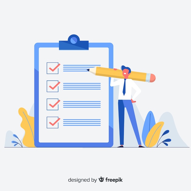 Vektor mann, der riesige checkliste überprüft