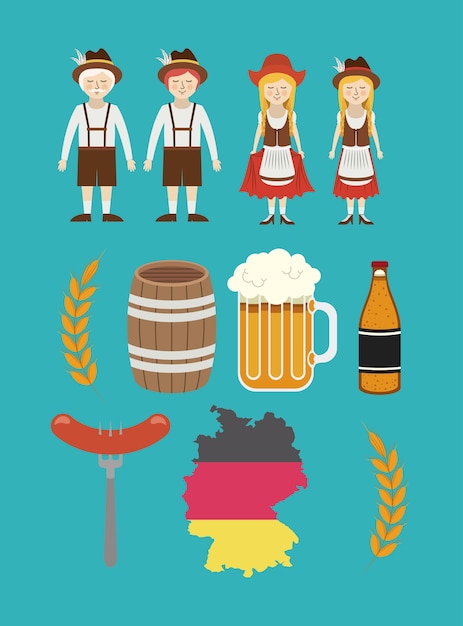 Vektor mann frau bier fass deutsch deutschland cartoon avatar