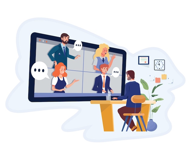 Mann hat Online-Konferenz Videokonferenz Fernarbeit Virtuelles Büro Online-Verhandlungen