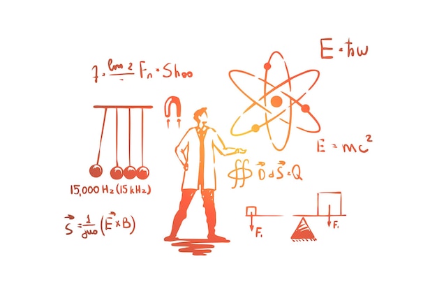 Mann im weißen kittel, wissenschaftliche experimentillustration