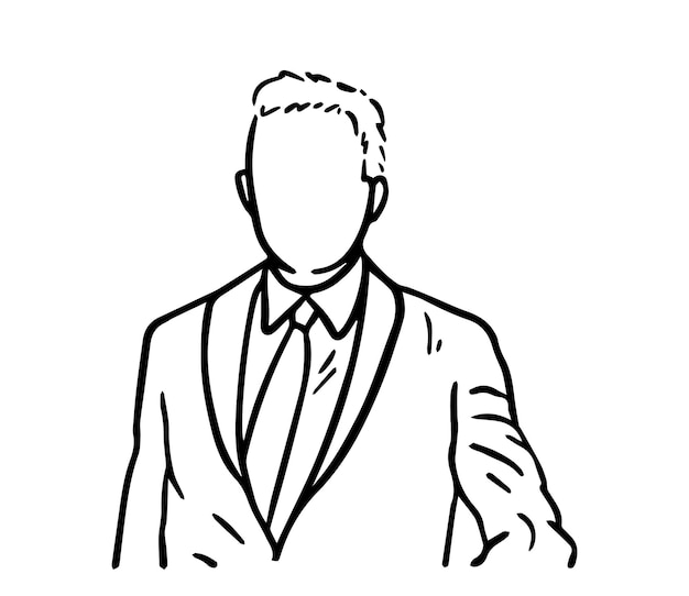 Mann in einer jacke mit krawatte mit kurzen haaren kleidung büroangestellter kritzeln lineare cartoon-färbung
