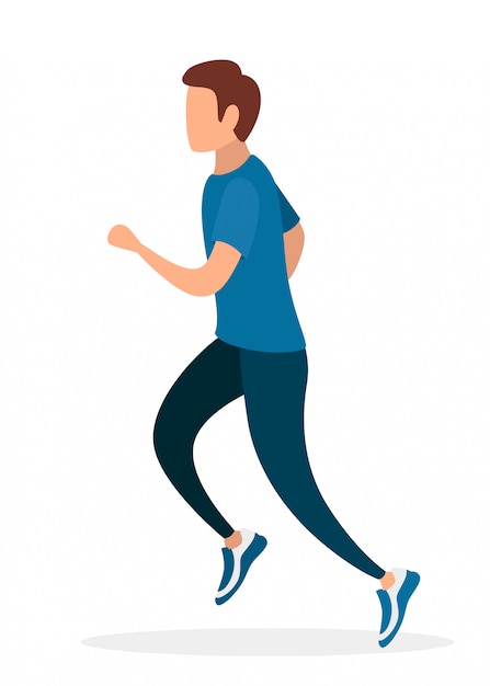 Vektor mann läuft in sportbekleidung. keine gesichtszeichentrickfigur. illustration auf weißem hintergrund
