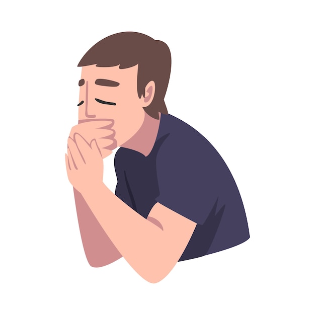Mann leidet an Übelkeit Symptom eines Herzinfarkts Cartoon-Vektor-Illustration