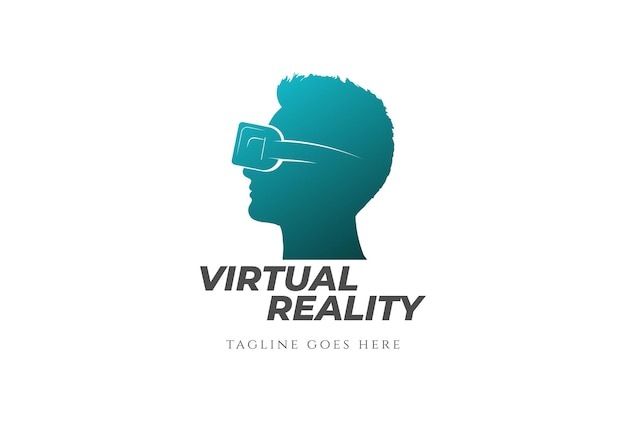 Mann männlicher kopf mit virtual-reality-brille für technologie-logo-design-vektor