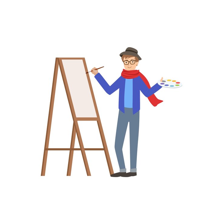 Mann Maler in Schal und Hut kreative Person Illustration