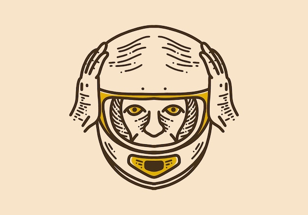 Mann mit integralhelm retro-vintage-linienkunst