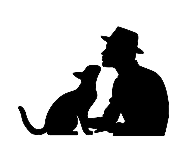 Mann mit katze, mann küsst katze, katzenliebhaber, haustierliebhaber, silhouette