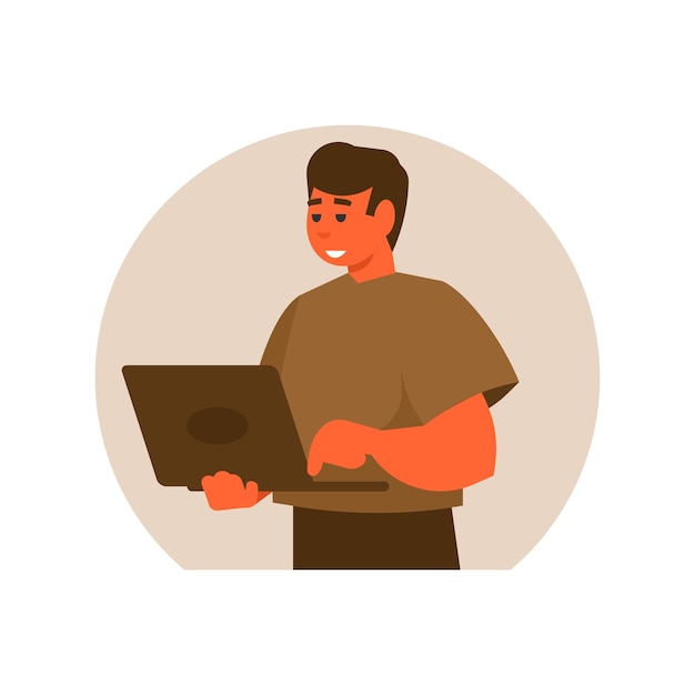 Mann mit Laptop-Vektorillustration im flachen Stil isoliert auf weißem Hintergrund
