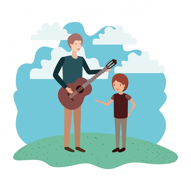 Mann mit sohn und gitarre avatar charakter