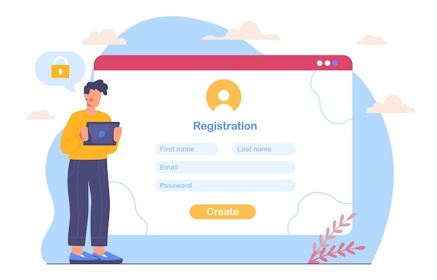 Mann mit Website-Registrierungsvektorkonzept