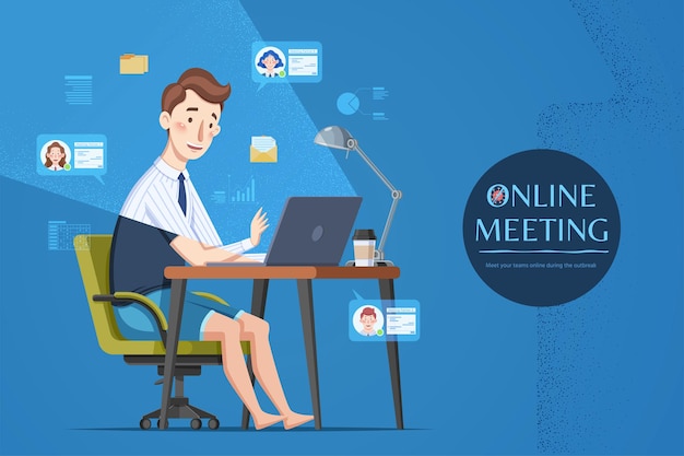 Mann nimmt an online-meeting teil