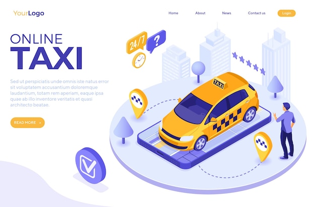 Mann online bestellt Taxi vom Smartphone