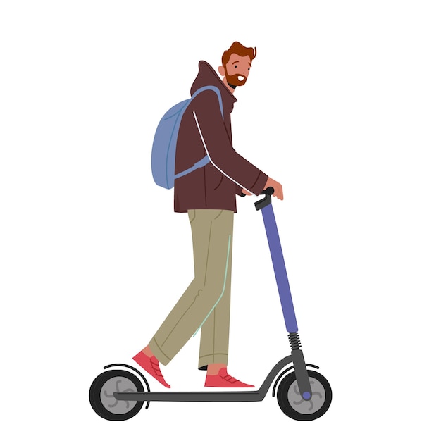 Mann radfahrer reiten scooter isoliert auf weißem hintergrund im freien aktives leben und gesunde lebensweise männliche fahrer