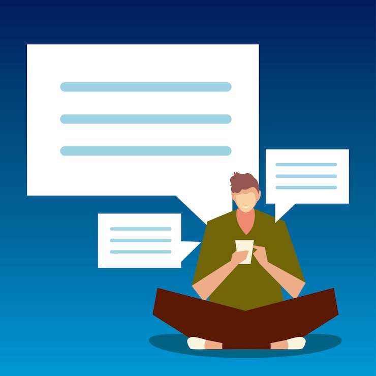 Vektor mann sitzt mit smartphone, menschen und gadgets illustration