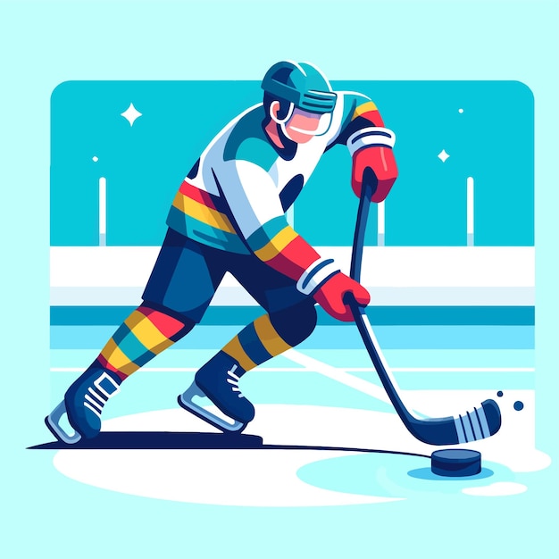 Mann spielt Eishockey in einer flachen Design-Illustration