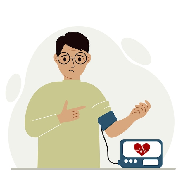 Mann überprüft blutdruck gesundheitskonzept blutdruckmessung digitales tonometer gesundheitsüberwachung