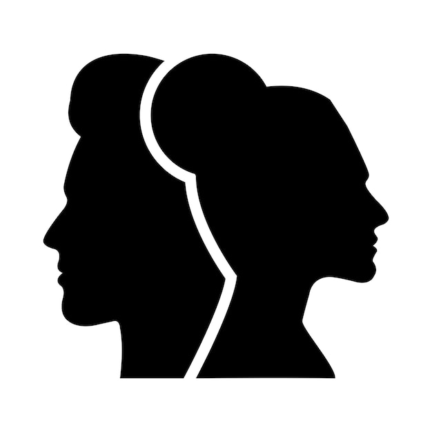 Mann und frau gesichtsprofil-silhouette-vektorsymbol in einer glyphen-piktogramm-illustration