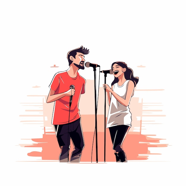 Vektor mann und frau singen karaoke vektor-illustration im cartoon-stil