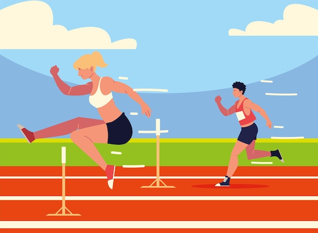 Mann und Frau Sportler Hürdensport
