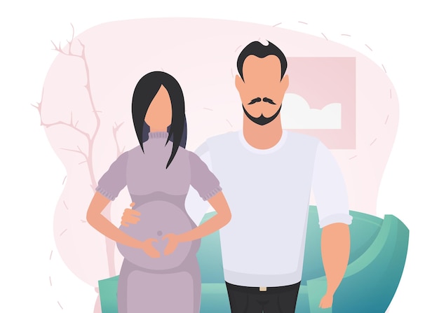 Mann und schwangere Frau Banner zum Thema Paar Jet Baby Positiver und bewusster Schwangerschaftsvektor im Cartoon-Stil