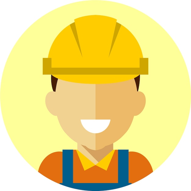 Vektor mannlicher baumeister in arbeits overalls und helm runde ikonen avatar porträt gesicht im flachen stil