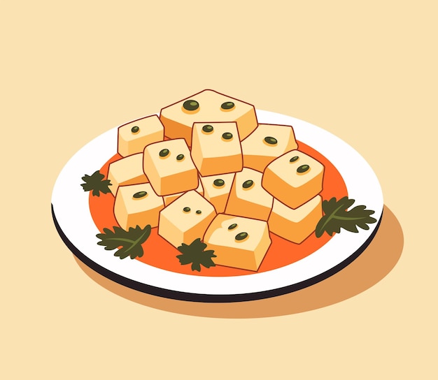 Vektor manuell erstellte tofu-lebensmittel-illustration