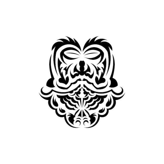 Maori-maske tiki-illustration der einheimischen polynesier und hawaiianer in schwarzweiß isoliert auf weißem hintergrund tattoo-skizze vektor