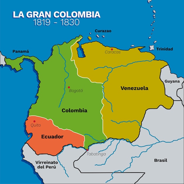 Mapa del Virreinato de La Gran Colombia zwischen 1819 und 1830