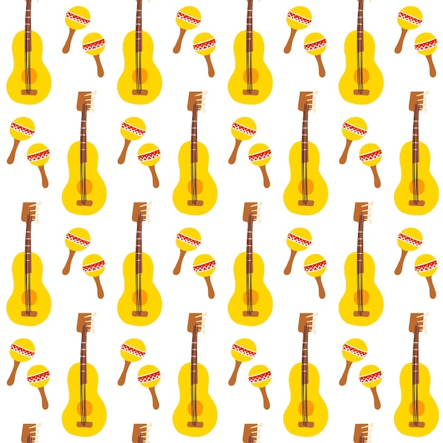 Maracas-gitarren-nahtloses muster. vektor-illustration des mexikanischen musik-hintergrunds.