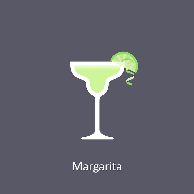 Margarita-cocktail auf dunklem hintergrund in flacher vektorgrafik