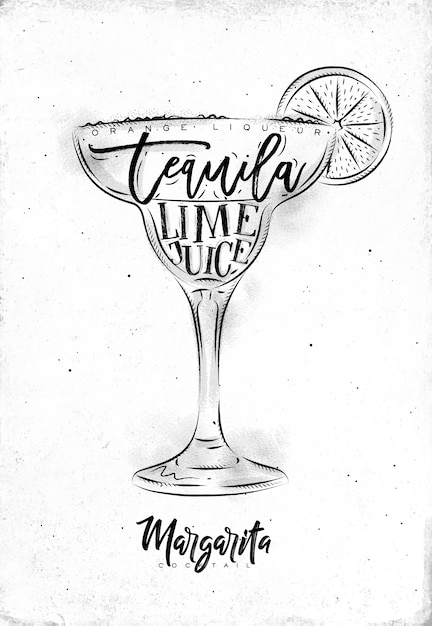 Vektor margarita cocktail mit schriftzug