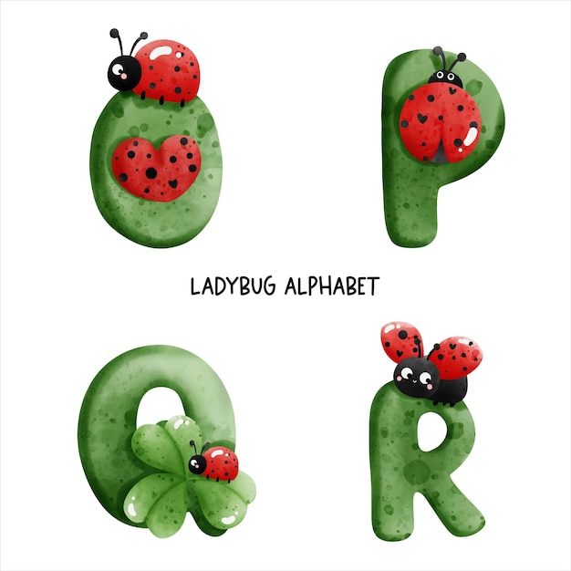 Marienkäfer-Aquarell-Alphabet Vektor-Illustration