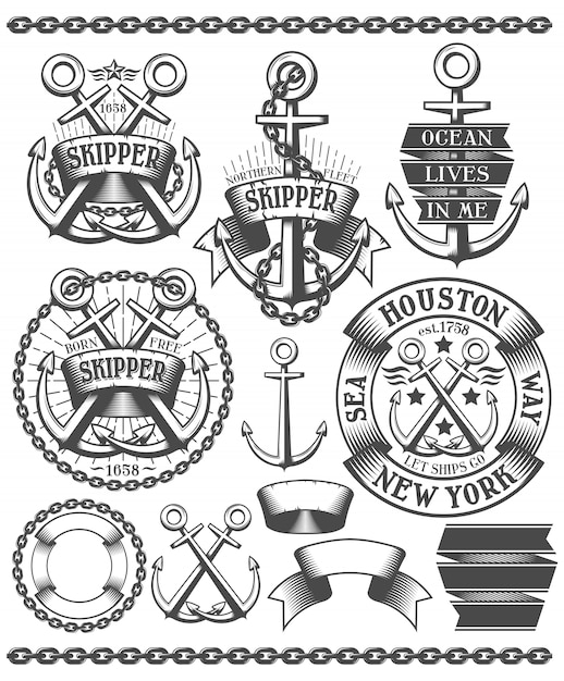 Vektor marine abzeichen und logo-set