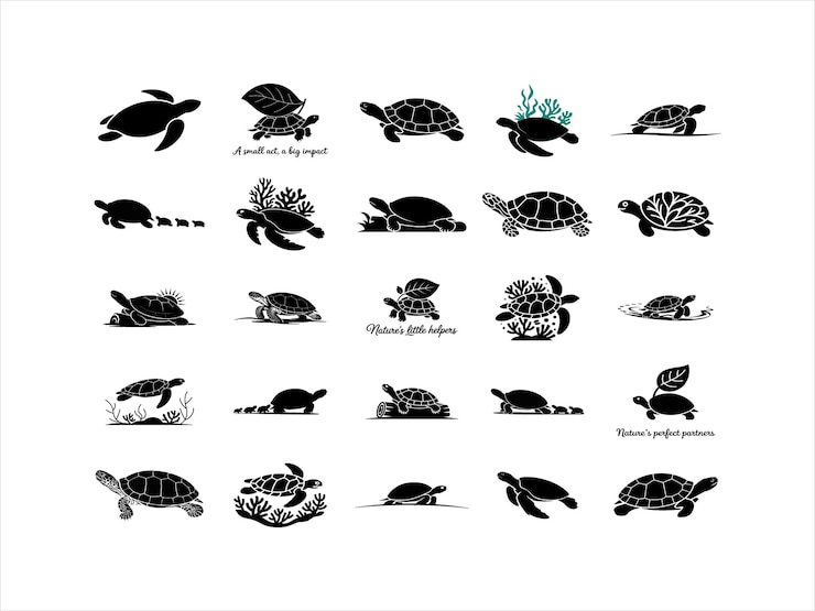 Vektor marine turtle silhouettes vector pack ozeanleben öko-design