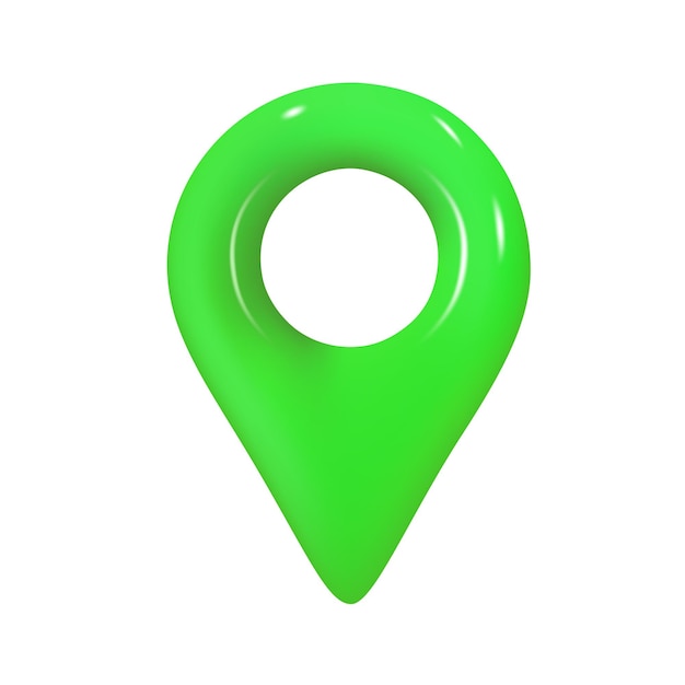Mark location Grüne Farbe Locate pin GPS Karte Realistisches 3D-Design im Kunststoff-Cartoon-Stil
