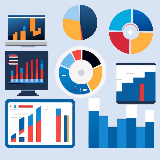 Marketing-wachstumsstatistik-vorlage oder analysierende wachstumsdiagramm oder elemente sammlung dashboard