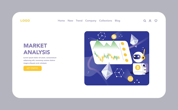 Marktanalyse Web- oder Landingpage-Trading-Bot-Analyse von Kryptowährungsmärkten mit einer dynamischen