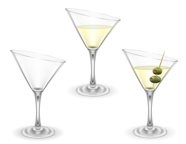 Vektor martini-cocktail, alkoholisches getränk, glas, vektorillustration