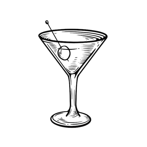 Martini-Cocktail-Vektorkunst im einfarbigen schwarzen Farbstil.
