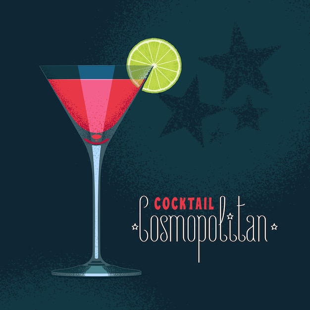 Vektor martini glas mit cosmopolitan cocktail.