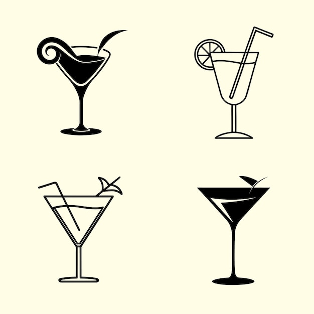 Martini Glass Silhouette Vektor-Set Party-Einladungen und Getränken-Menü-Designs