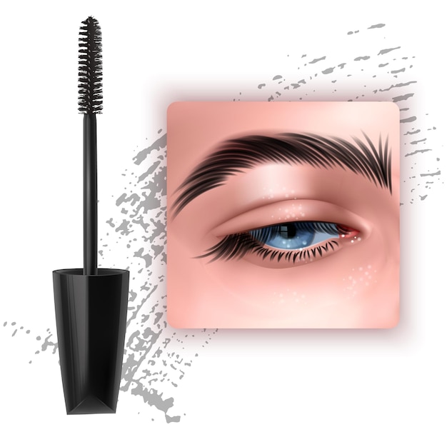 Mascara design bild mit einzelnen blauen auge und wimpern 3d illustration