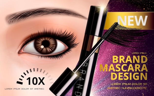 Mascara-Designkarte mit hellem Auge und Wimpern