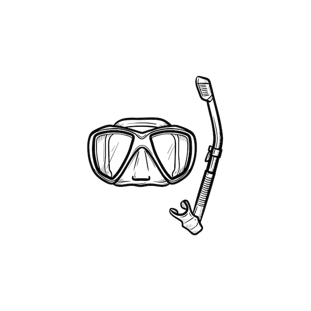 Maske und schnorchel zum schwimmen im pool handgezeichnetes umriss-doodle-symbol. sommerferienausrüstung zum schwimmen im poolvektorskizzenillustration für druck, mobile und infografiken lokalisiert auf weißem hintergrund.