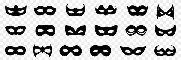 Vektor maskerade-masken-symbole ein satz verschiedener maskerade-masken-symbole einfache maskerade-masken-zeichen schwarze maskerade-masken-symbole