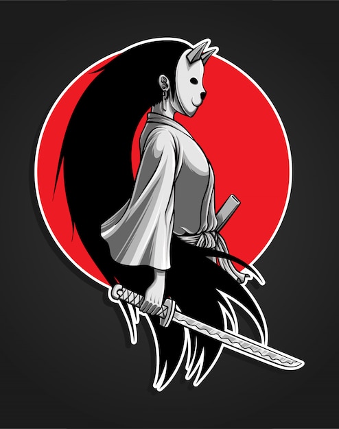 Maskierte samurai-mädchen-illustration