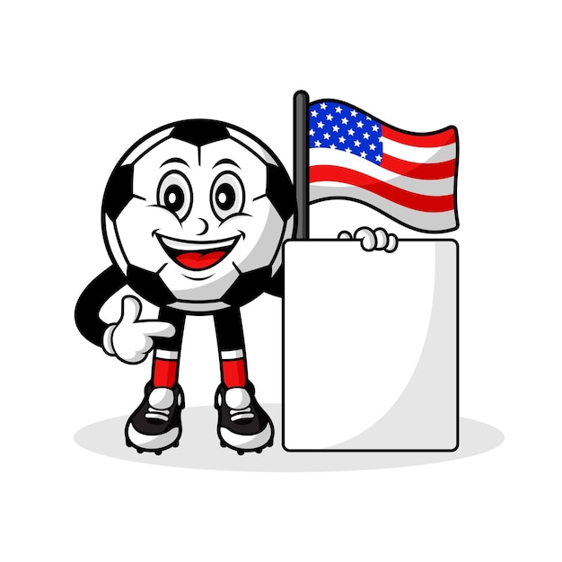 Maskottchen-cartoon-fußball-amerika-flagge mit banner