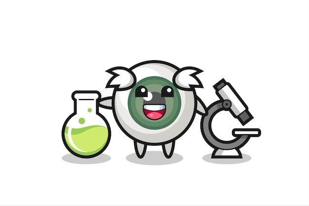 Maskottchen-charakter des augapfels als wissenschaftler, süßes design für t-shirt, aufkleber, logo-element