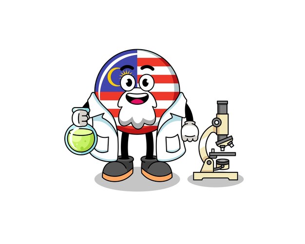 Maskottchen der malaysischen flagge als wissenschaftler