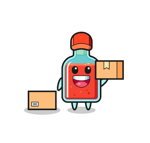 Maskottchen-illustration der quadratischen giftflasche als niedliches design des kuriers